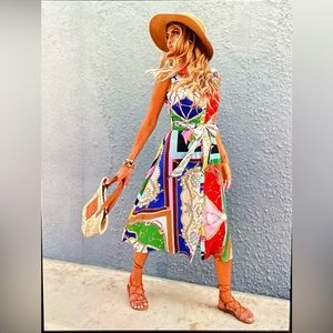 SHEIN Chain Print Belted Button Down Shirt Dress